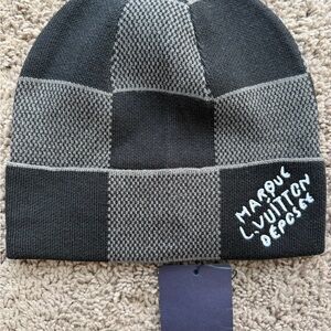 Louis Vuitton Black and Gray Checkerboard Beanie